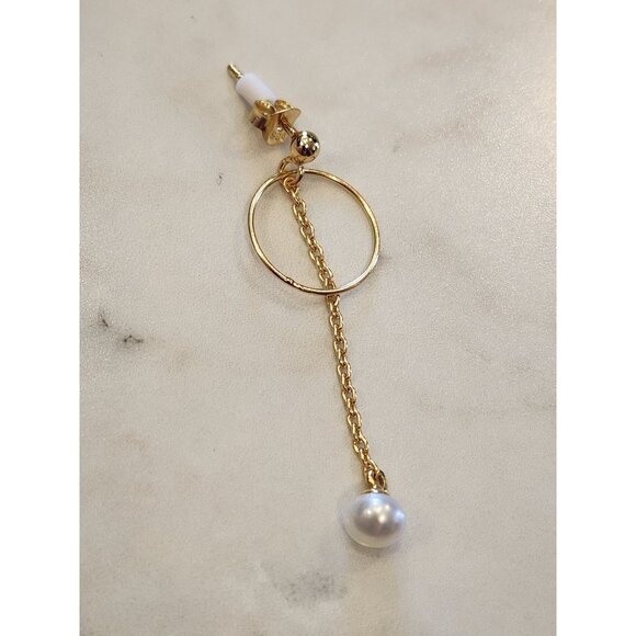 Primavera Italy 24K Gold Over Sterling Dangle Earrings Chain & Faux Pearl Drop - Picture 4 of 5